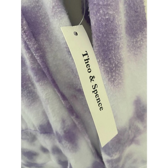 New THEO & SPENCE Purple Tie-Dye V-Neck Drawstring Hoodie Size XS - Picture 3 of 5